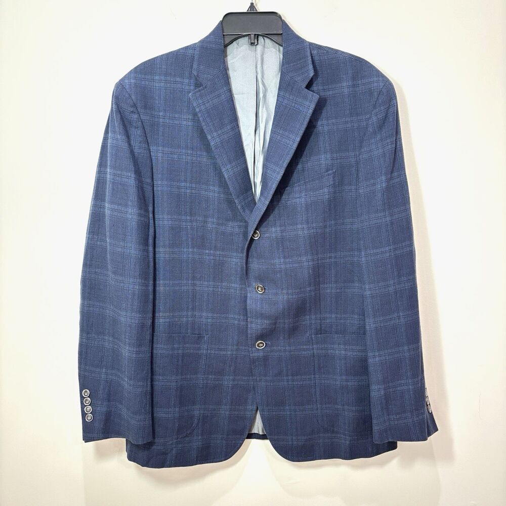 Jos A Bank 1905 Blue Windowpane Linen Cotton Sport Coat Blazer 43R Italy Pantex